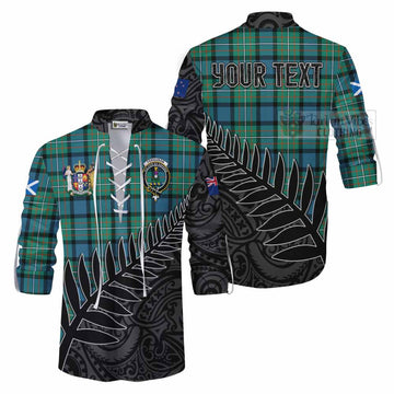 Ferguson (Fergusson) Crest Tartan Ghillie Kilt Shirt with New Zealand Silver Fern Half Style