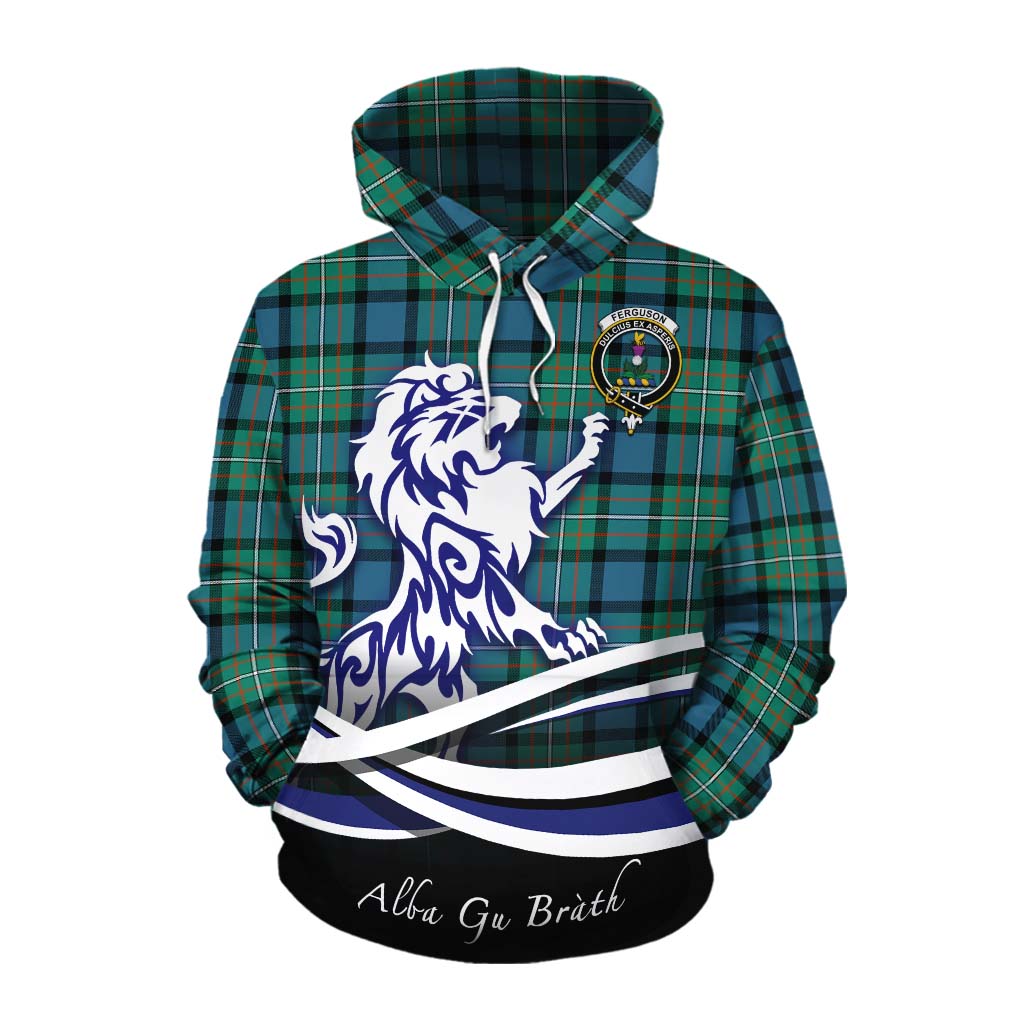 Tartan Vibes Clothing Ferguson (Fergusson) Tartan Cotton Hoodie with Alba Gu Brath Regal Lion Emblem