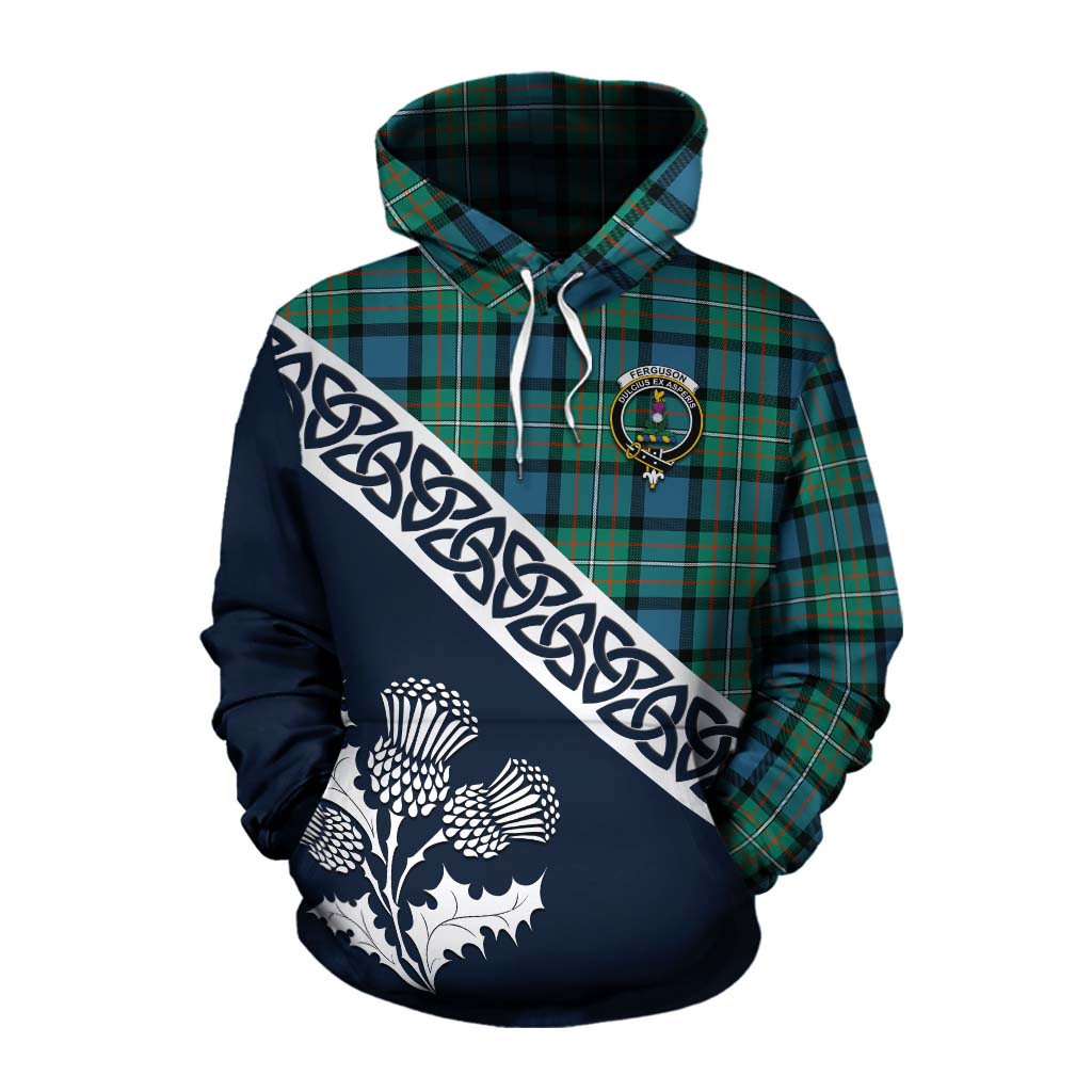 Tartan Vibes Clothing Ferguson (Fergusson) Tartan Cotton Hoodie Featuring Thistle and Scotland Map