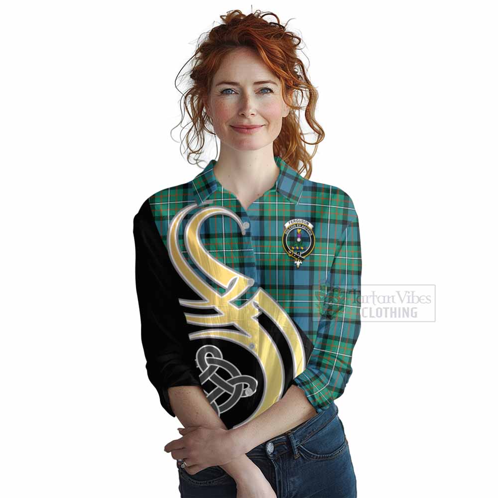 Tartan Vibes Clothing Ferguson (Fergusson) Tartan Women's Casual Shirt with Family Crest and Celtic Symbol Style