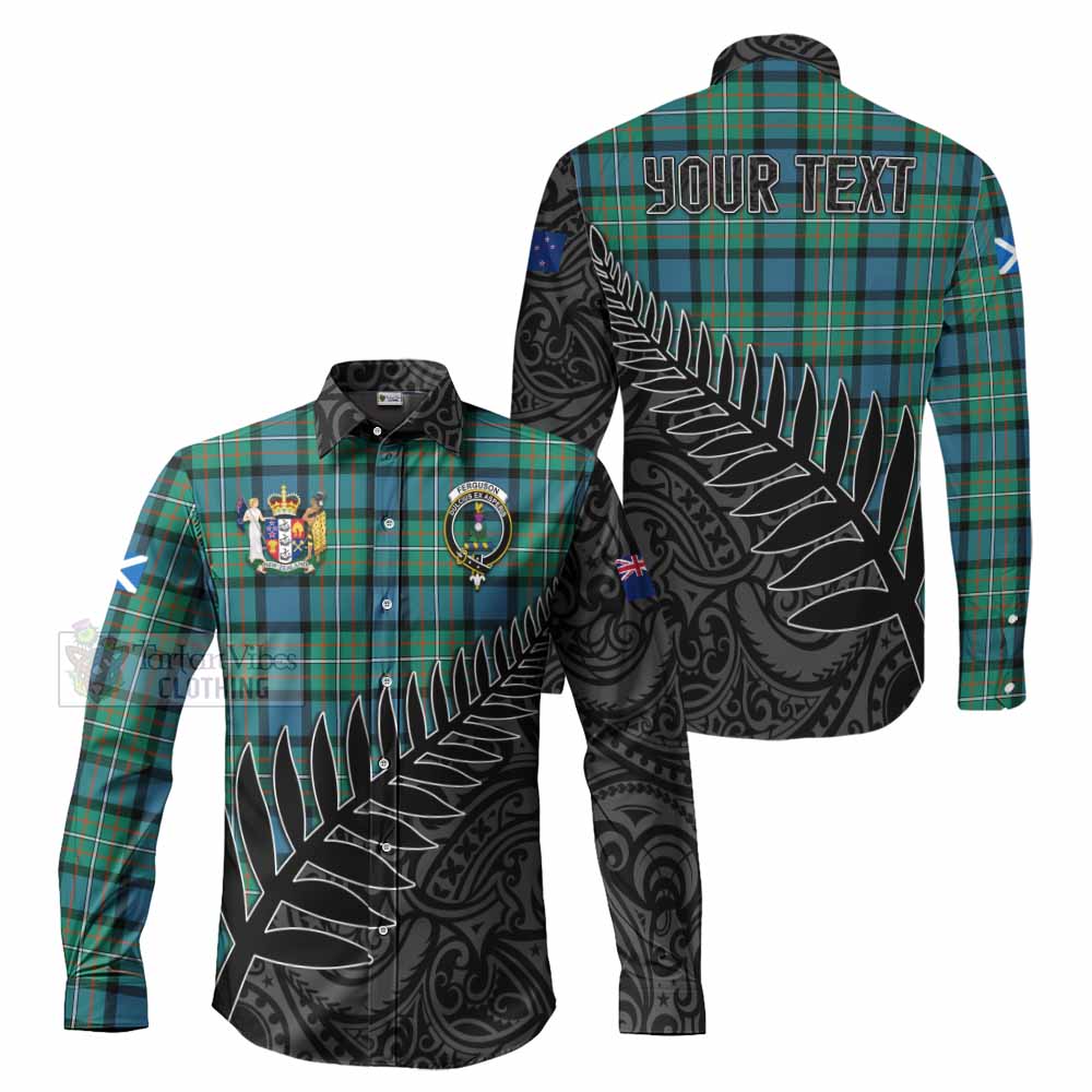 Tartan Vibes Clothing Ferguson (Fergusson) Crest Tartan Long Sleeve Button Shirt with New Zealand Silver Fern Half Style