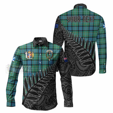 Ferguson (Fergusson) Crest Tartan Long Sleeve Button Shirt with New Zealand Silver Fern Half Style