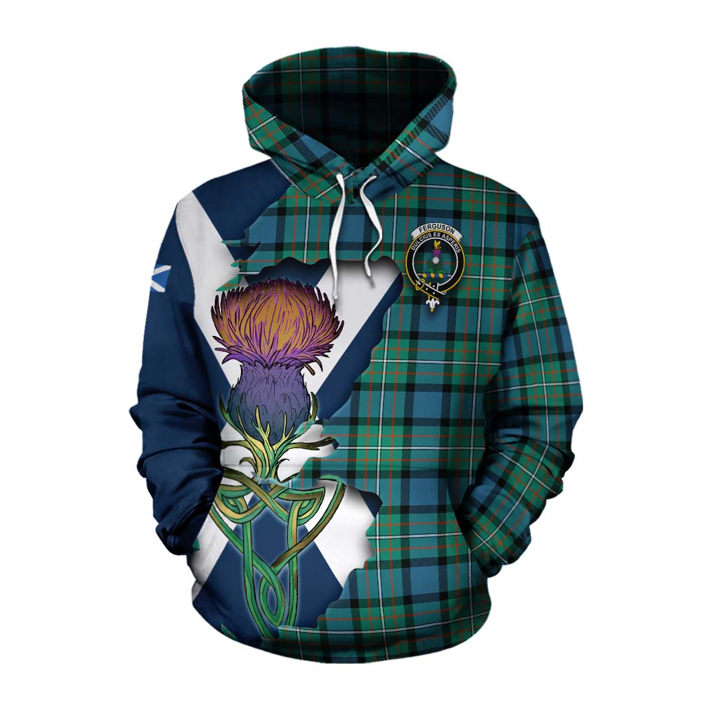 Ferguson (Fergusson) Tartan Family Crest Cotton Hoodie Scottish Thistle Celtic Inspired Pullover Hoodie XS - Tartan Vibes Clothing