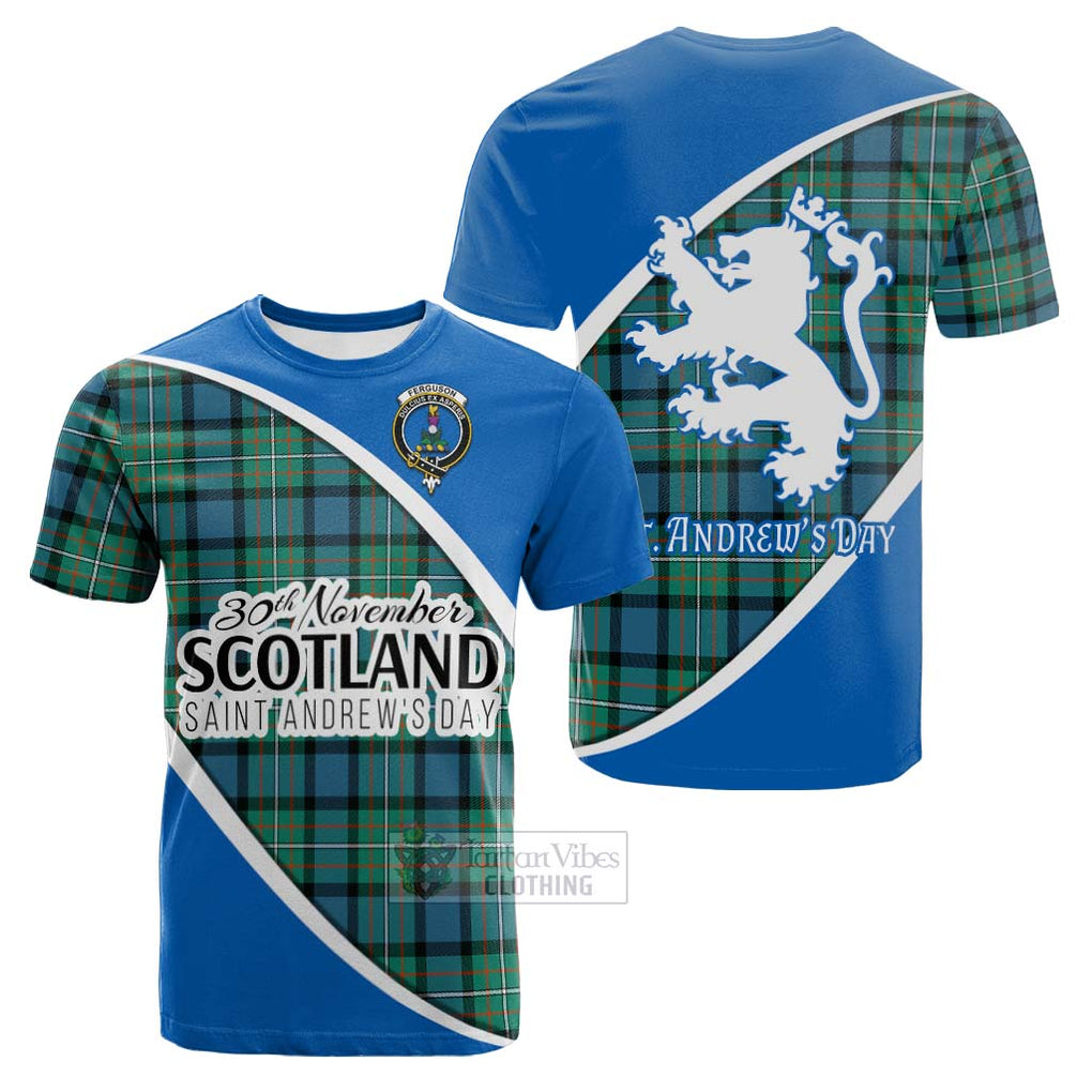 Tartan Vibes Clothing Ferguson (Fergusson) Family Crest Tartan Cotton T-shirt Celebrate Saint Andrew's Day in Style