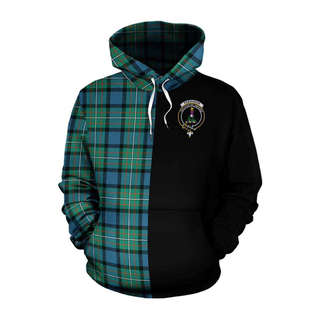 Tartan Vibes Clothing Ferguson (Fergusson) Tartan Cotton Hoodie with Family Crest and Half Of Me Style