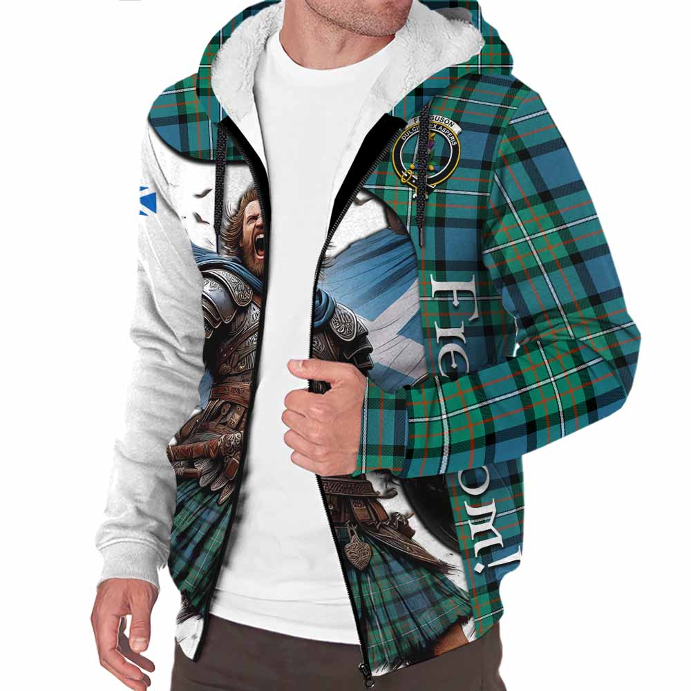 Tartan Vibes Clothing Ferguson (Fergusson) Crest Tartan Sherpa Hoodie Inspired by the Freedom of Scottish Warrior