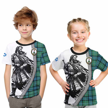 Ferguson (Fergusson) Tartan Clan Crest Kid T-Shirt with Highlander Warrior Celtic Style