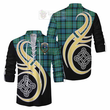 Ferguson (Fergusson) Tartan Ghillie Kilt Shirt with Family Crest and Celtic Symbol Style