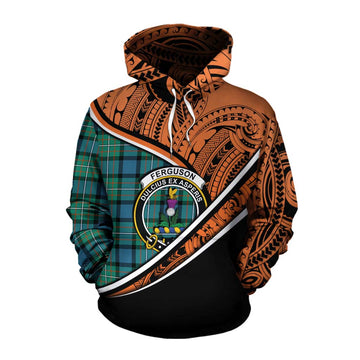 Ferguson (Fergusson) Crest Tartan Cotton Hoodie with Polynesian Vibes Style - Orange Version