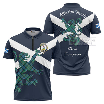 Ferguson (Fergusson) Tartan Lion Rampant Zipper Polo Shirt Proudly Display Your Heritage with Alba Gu Brath and Clan Name