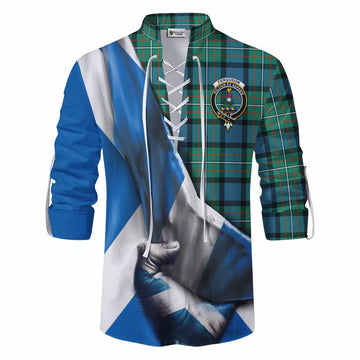 Ferguson (Fergusson) Tartan Ghillie Kilt Shirt with Family Crest Scotland Patriotic Style