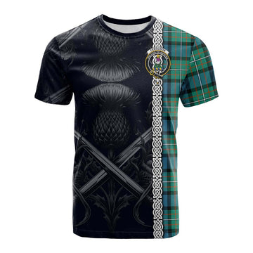 Ferguson (Fergusson) Tartan Cotton T-shirt with Family Crest Cross Sword Thistle Celtic Vibes