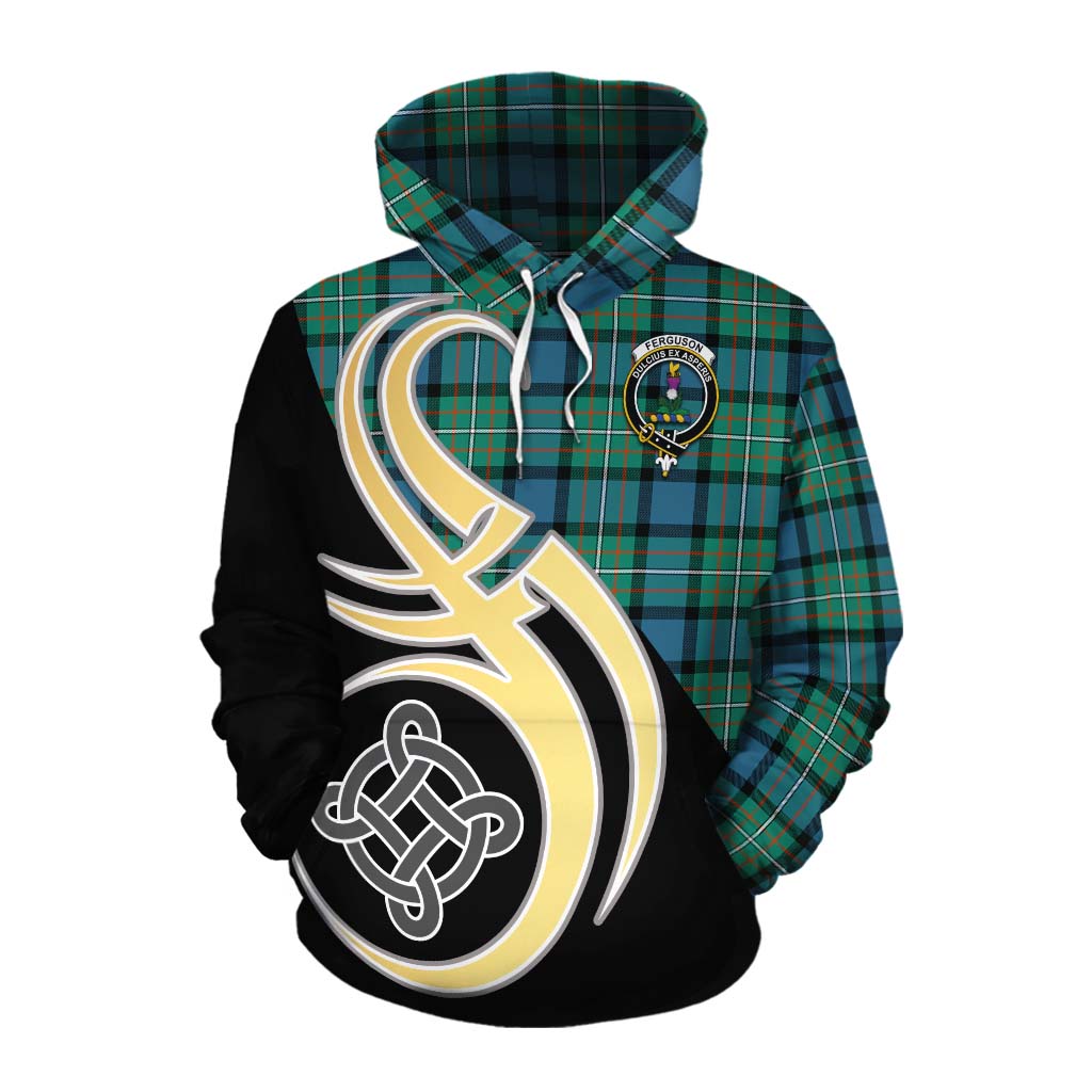 Tartan Vibes Clothing Ferguson (Fergusson) Tartan Cotton Hoodie with Family Crest and Celtic Symbol Style