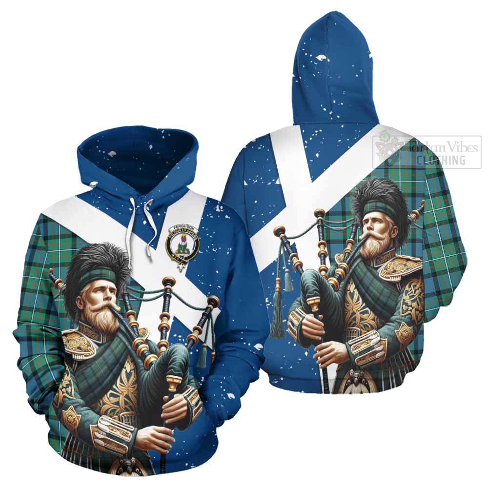 Tartan Vibes Clothing Ferguson (Fergusson) Tartan Hoodie with Family Crest Scottish Bagpiper Vibes