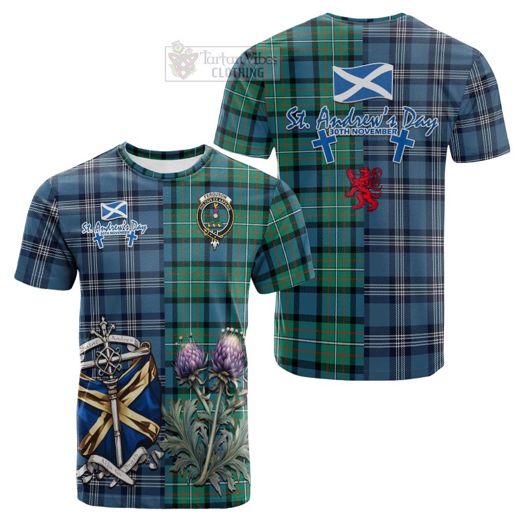 Tartan Vibes Clothing Ferguson (Fergusson) Tartan Cotton T-shirt Happy St. Andrew's Day Half Tartan Style