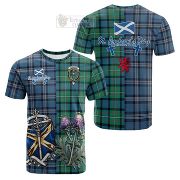 Ferguson (Fergusson) Tartan Cotton T-shirt Happy St. Andrew's Day Half Tartan Style