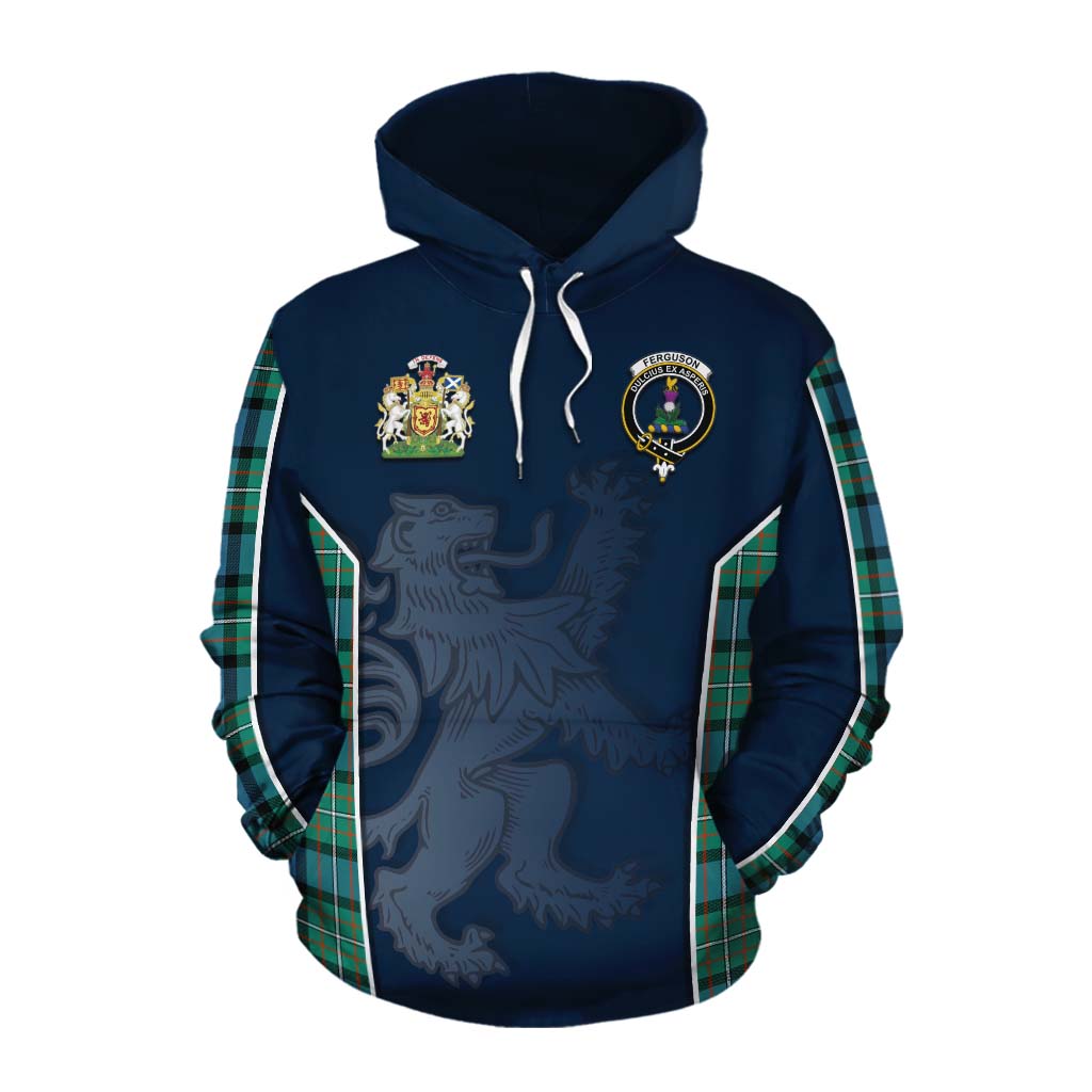 Tartan Vibes Clothing Ferguson (Fergusson) Tartan Cotton Hoodie with Family Crest and Lion Rampant Vibes Sport Style