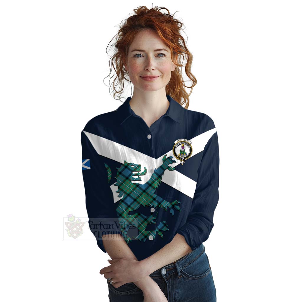 Tartan Vibes Clothing Ferguson (Fergusson) Tartan Lion Rampant Women's Casual Shirt Proudly Display Your Heritage with Alba Gu Brath and Clan Name