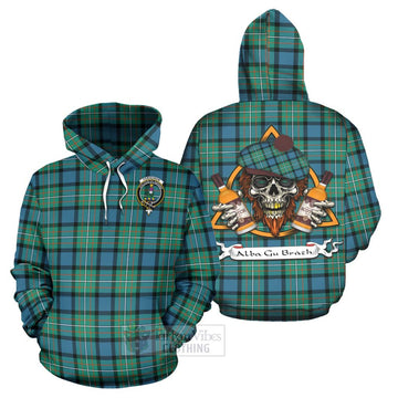 Ferguson (Fergusson) Tartan Hoodie with Family Crest and Bearded Skull Holding Bottles of Whiskey