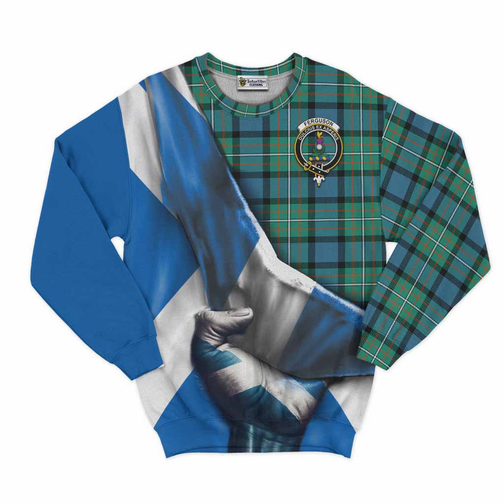 Tartan Vibes Clothing Ferguson (Fergusson) Tartan Sweatshirt with Family Crest Scotland Patriotic Style