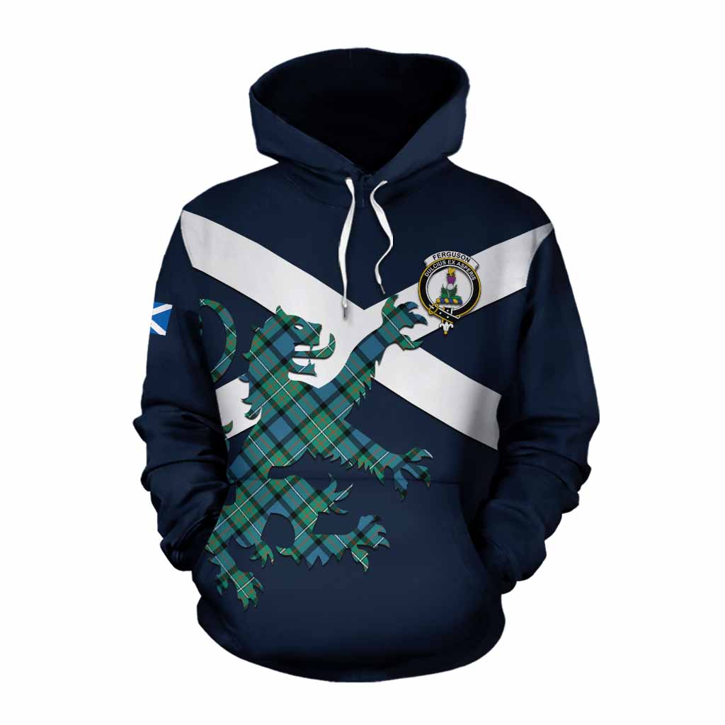 Tartan Vibes Clothing Ferguson (Fergusson) Tartan Lion Rampant Cotton Hoodie Proudly Display Your Heritage with Alba Gu Brath and Clan Name