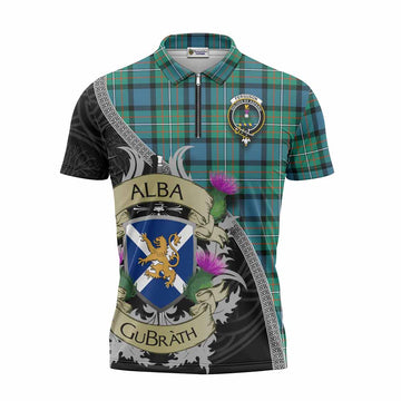 Ferguson (Fergusson) Tartan Family Crest Zipper Polo Shirt Lion Rampant Royal Thistle Shield Celtic Inspired Unisex - Tartan Vibes Clothing