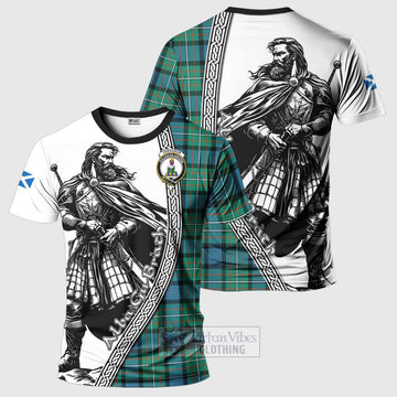 Ferguson (Fergusson) Tartan Clan Crest T-Shirt with Highlander Warrior Celtic Style