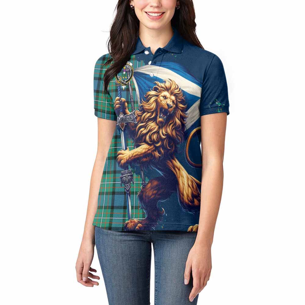 Tartan Vibes Clothing Ferguson (Fergusson) Tartan Family Crest Women's Polo Shirt with Scottish Majestic Lion