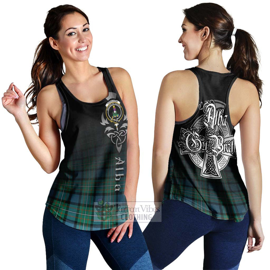 Ferguson (Fergusson) Tartan Women's Racerback Tanks Featuring Alba Gu Brath Family Crest Celtic Inspired 4XL - Tartan Vibes Clothing
