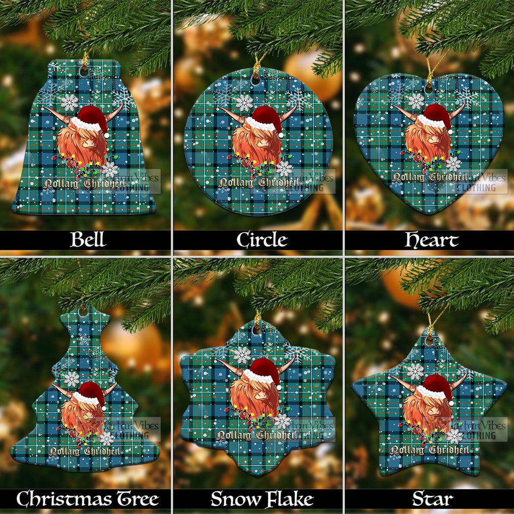 Tartan Vibes Clothing Ferguson (Fergusson) Clan Tartan Ornament with Christmas Twinkle Highland Cattle