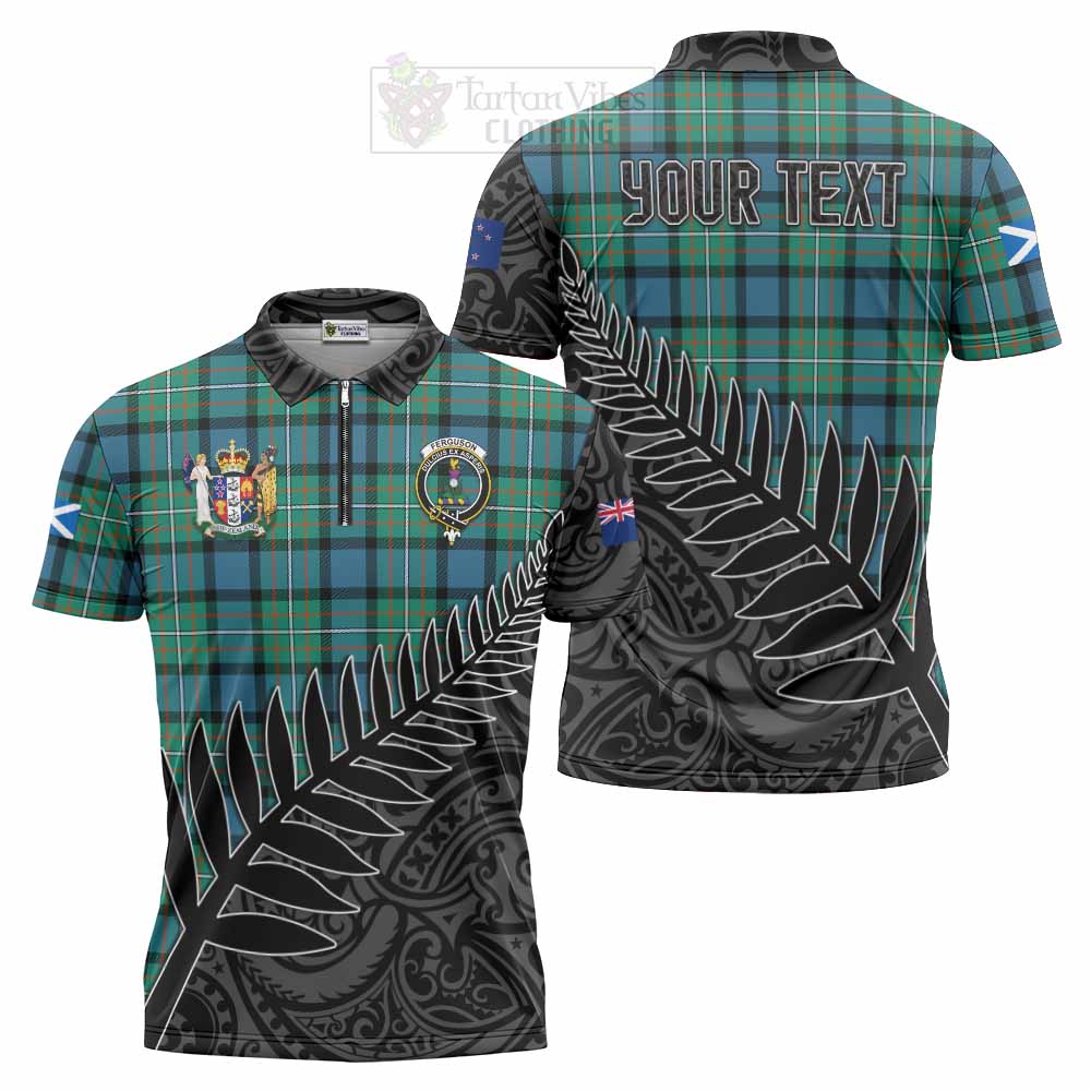 Tartan Vibes Clothing Ferguson (Fergusson) Crest Tartan Zipper Polo Shirt with New Zealand Silver Fern Half Style