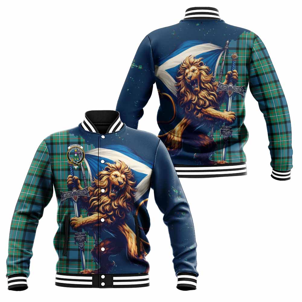 Tartan Vibes Clothing Ferguson (Fergusson) Tartan Family Crest Baseball Jacket with Scottish Majestic Lion