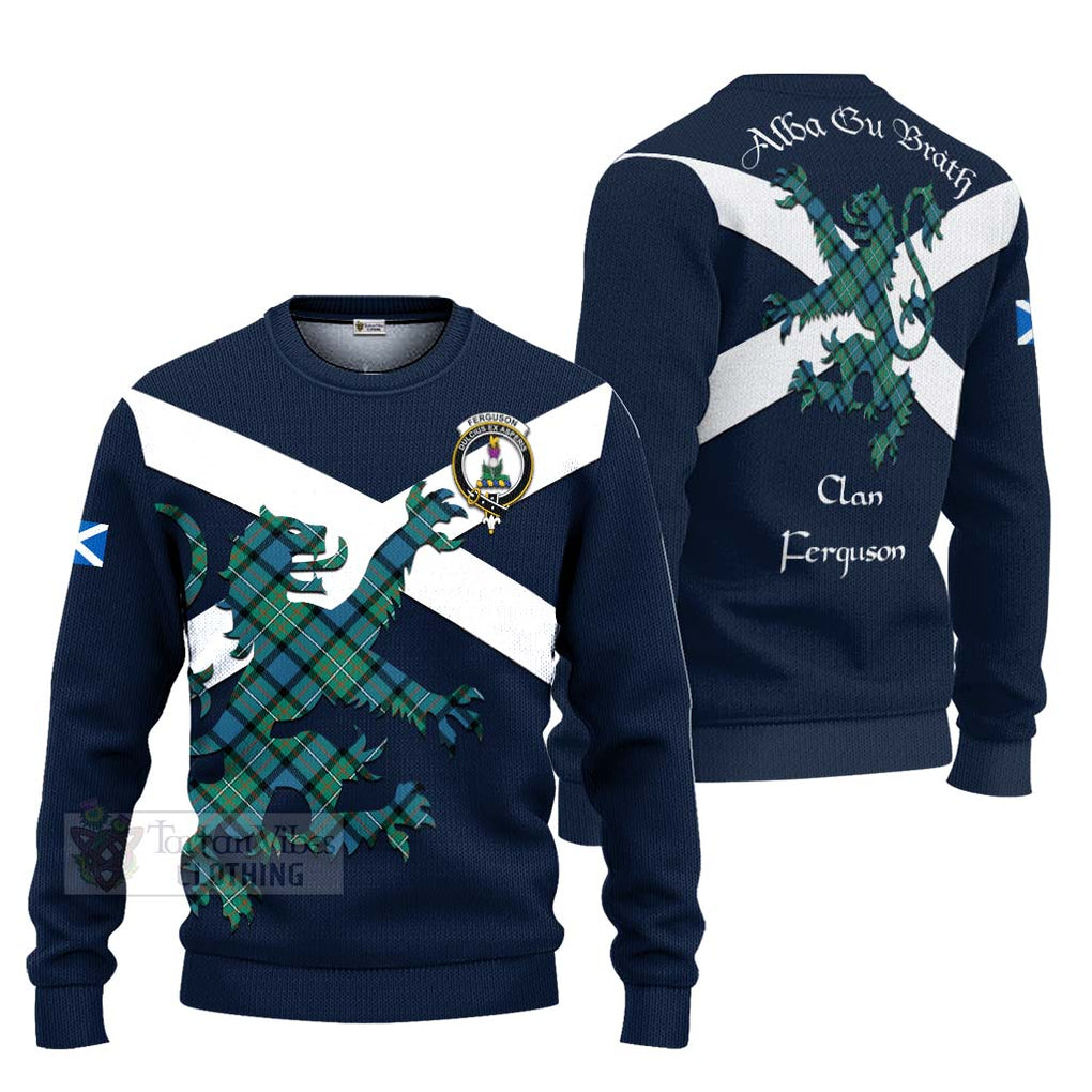 Tartan Vibes Clothing Ferguson (Fergusson) Tartan Lion Rampant Knitted Sweater – Proudly Display Your Heritage with Alba Gu Brath and Clan Name