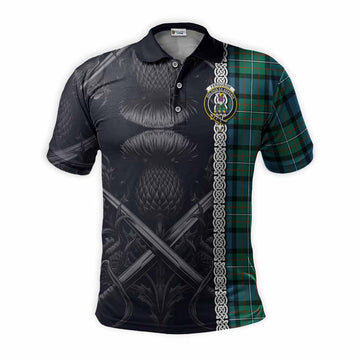 Ferguson (Fergusson) Tartan Polo Shirt with Family Crest Cross Sword Thistle Celtic Vibes