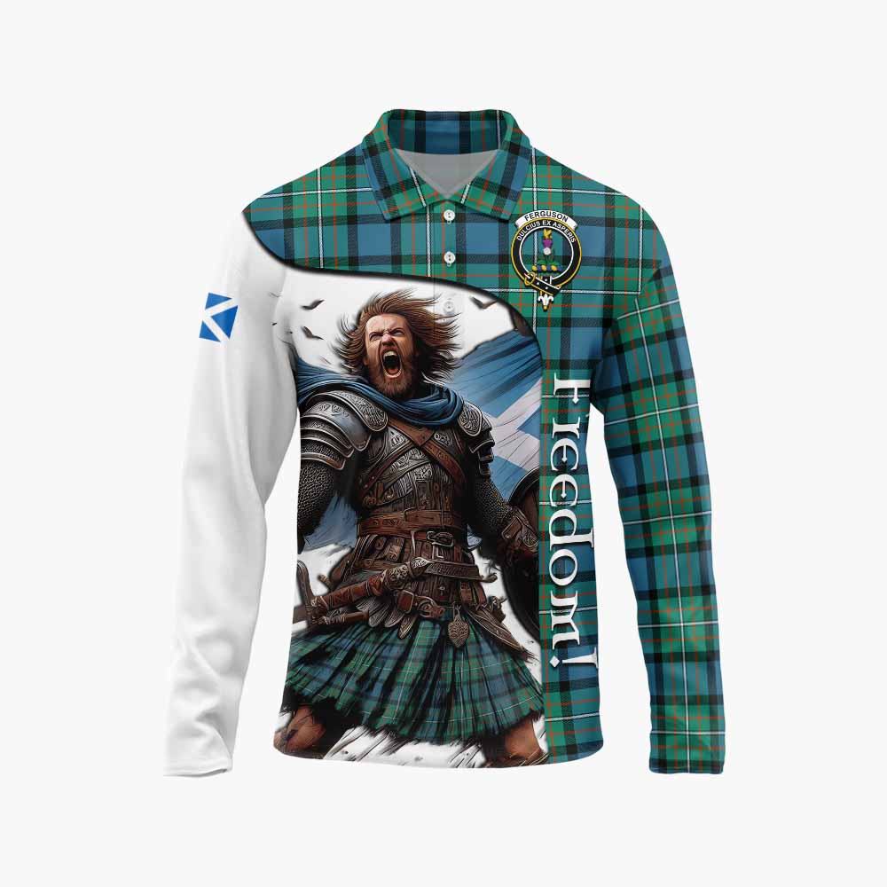 Tartan Vibes Clothing Ferguson (Fergusson) Crest Tartan Long Sleeve Polo Shirt Inspired by the Freedom of Scottish Warrior