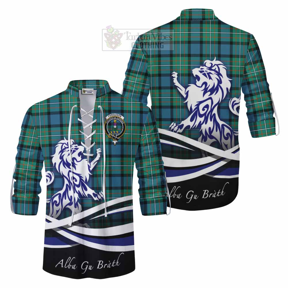 Tartan Vibes Clothing Ferguson (Fergusson) Tartan Ghillie Kilt Shirt with Alba Gu Brath Regal Lion Emblem