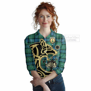 Ferguson (Fergusson) Tartan Women's Casual Shirt with Family Crest Celtic Wolf Style