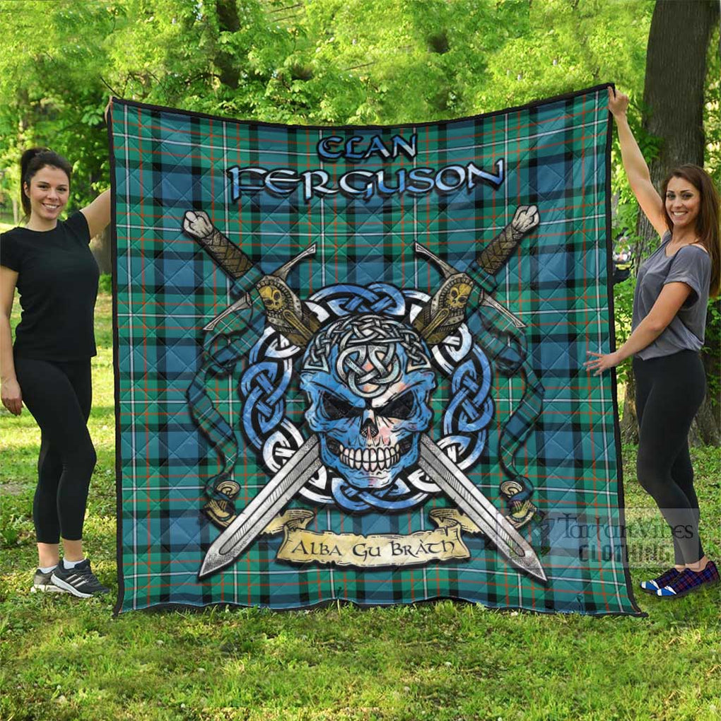 Tartan Vibes Clothing Ferguson (Fergusson) Tartan Quilt with Celtic Skull Alba Gu Brath Style