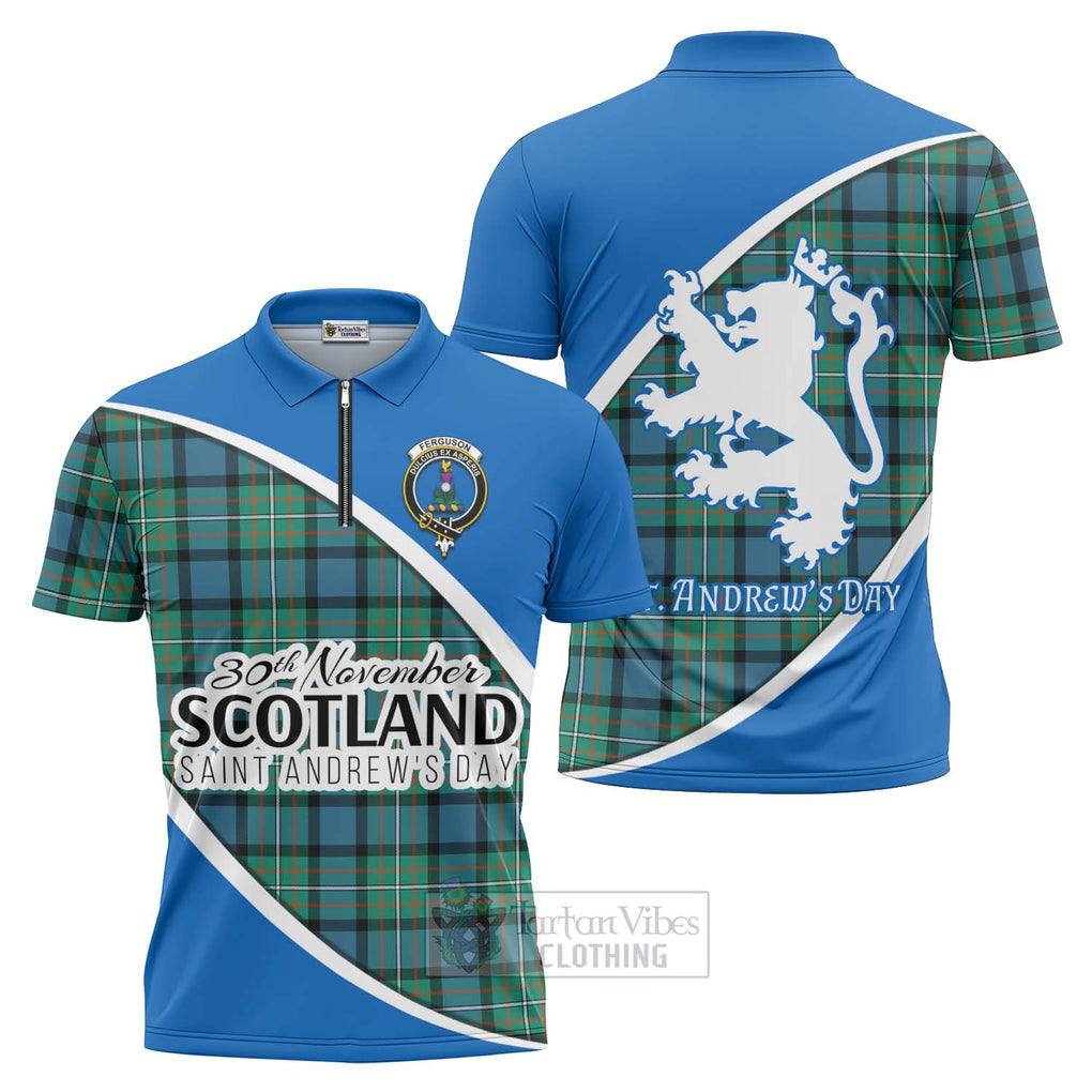 Tartan Vibes Clothing Ferguson (Fergusson) Family Crest Tartan Zipper Polo Shirt Celebrate Saint Andrew's Day in Style