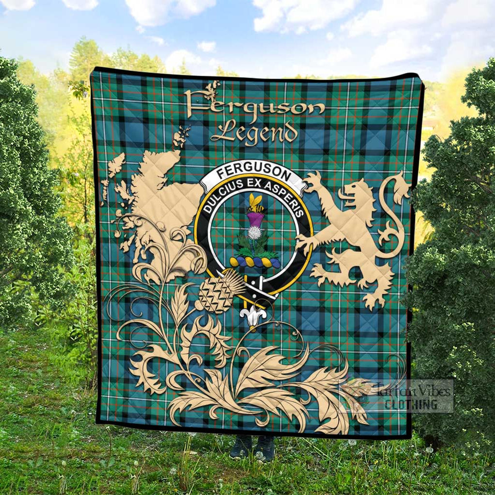 Tartan Vibes Clothing Ferguson (Fergusson) Tartan Quilt with Family Crest and Scottish Symbol Style