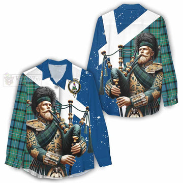 Ferguson (Fergusson) Tartan Women's Casual Shirt with Family Crest Scottish Bagpiper Vibes