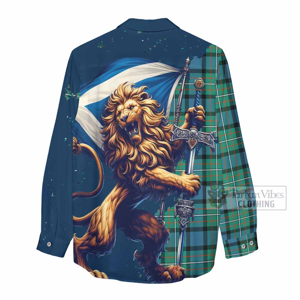 Tartan Vibes Clothing Ferguson (Fergusson) Tartan Family Crest Women's Casual Shirt with Scottish Majestic Lion