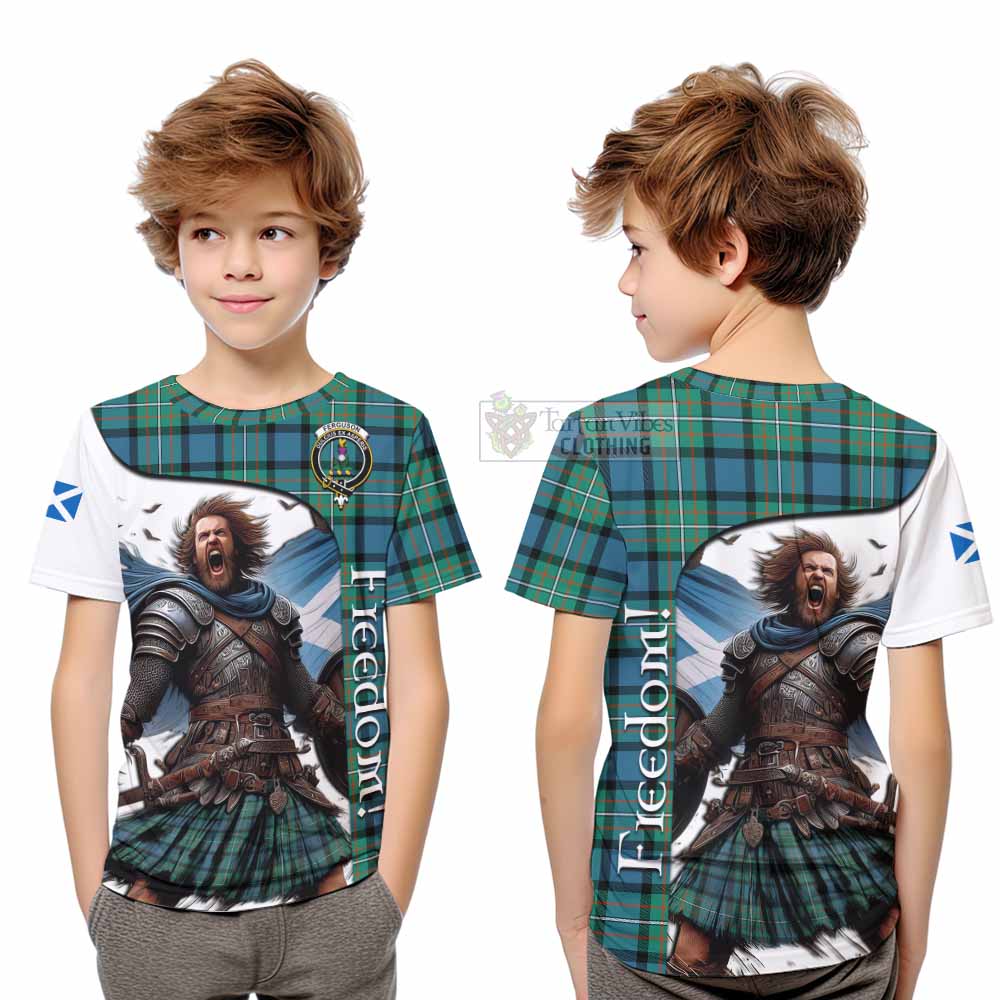 Tartan Vibes Clothing Ferguson (Fergusson) Crest Tartan Kid T-Shirt Inspired by the Freedom of Scottish Warrior