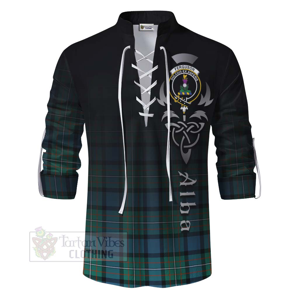 Tartan Vibes Clothing Ferguson (Fergusson) Tartan Ghillie Kilt Shirt Featuring Alba Gu Brath Family Crest Celtic Inspired