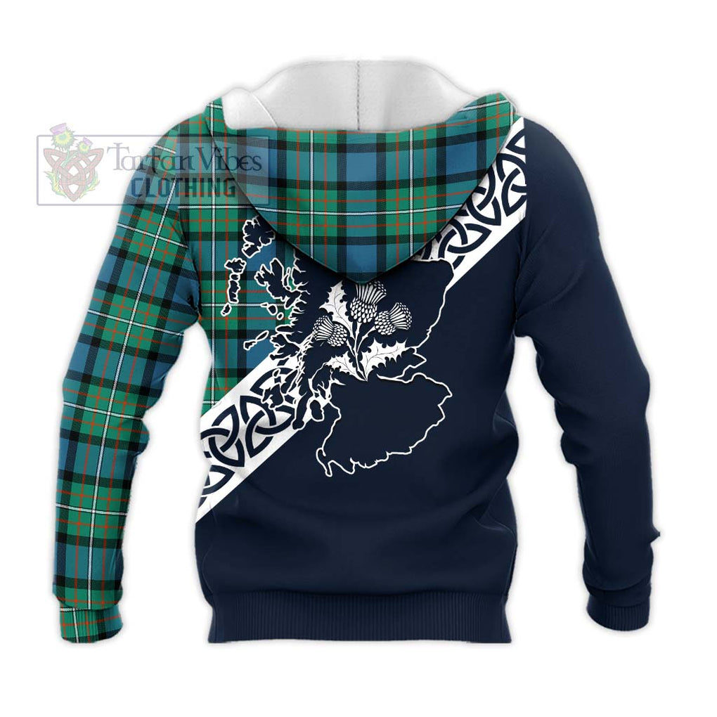 Tartan Vibes Clothing Ferguson (Fergusson) Tartan Knitted Hoodie Featuring Thistle and Scotland Map