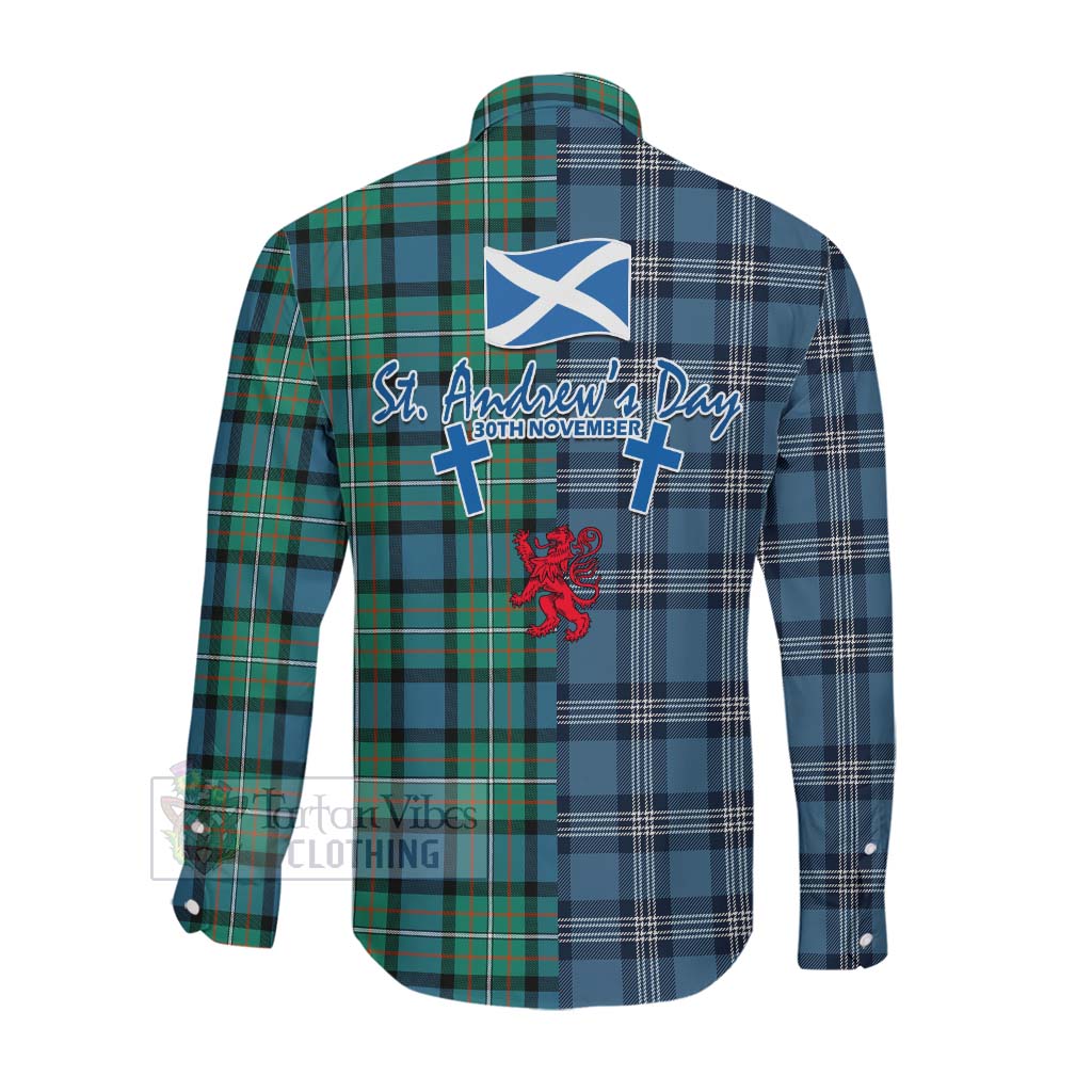 Tartan Vibes Clothing Ferguson (Fergusson) Tartan Long Sleeve Button Shirt Happy St. Andrew's Day Half Tartan Style