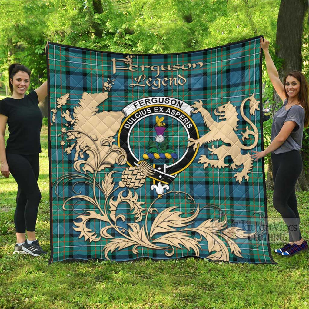 Tartan Vibes Clothing Ferguson (Fergusson) Tartan Quilt with Family Crest and Scottish Symbol Style