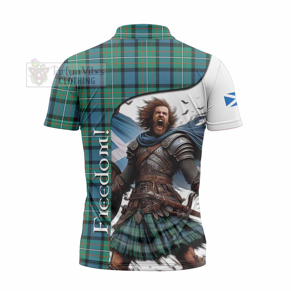 Tartan Vibes Clothing Ferguson (Fergusson) Crest Tartan Zipper Polo Shirt Inspired by the Freedom of Scottish Warrior