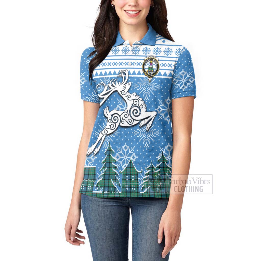 Tartan Vibes Clothing Ferguson (Fergusson) Clan Christmas Women's Polo Shirt Celtic Reindeer Style