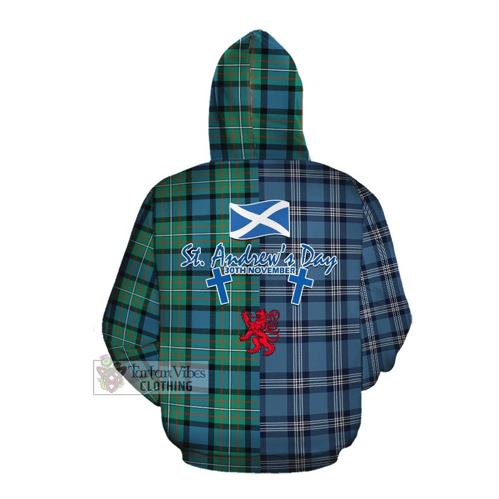 Tartan Vibes Clothing Ferguson (Fergusson) Tartan Cotton Hoodie Happy St. Andrew's Day Half Tartan Style